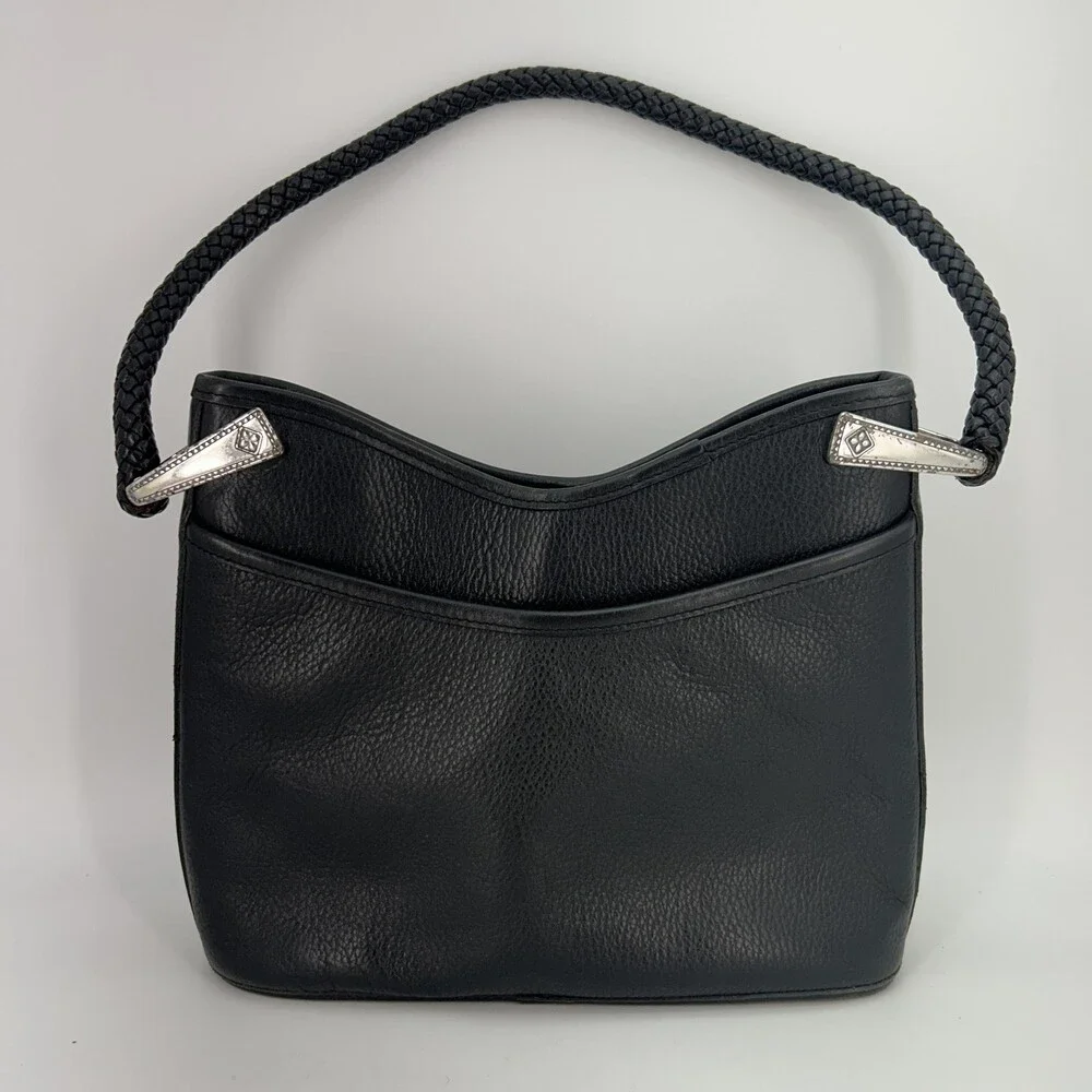 Vtg Brighton Hobo Bag Womens Medium Leather Braided Strap Croc Shoulder Purse